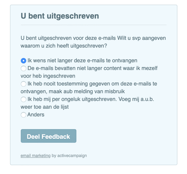 ActiveCampaign uitschrijfformulier