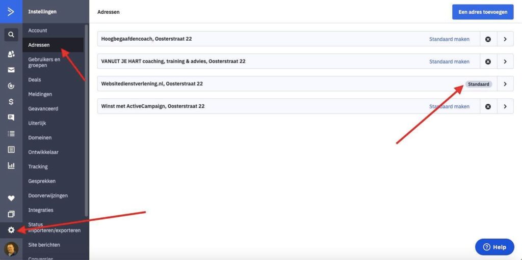 winst met activecampaign instellen afzender 1