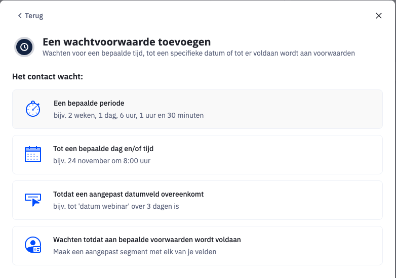 ActiveCampaign - wachtvoorwaarden opties